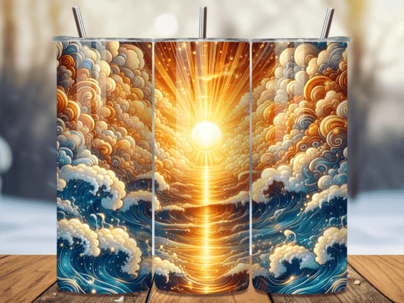 Abstract Sunset Ocean Wave Tumbler Wrap Review for Small Business Branding