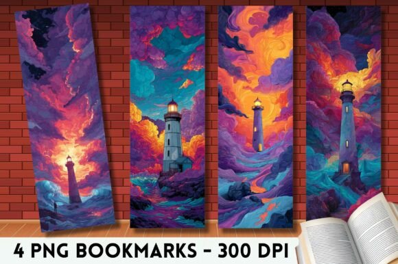 Abstract Vibrant Sky Lighthouse Bookmark for Crafts and Branding Projects