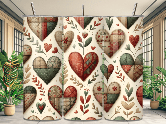 Boho Quilt Patchwork Heart Tumbler Wrap for Modern Branding