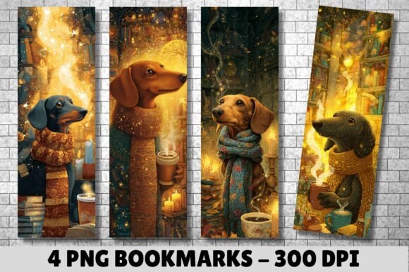 Cozy Dachshund Coffee Library Bookmark: A Crafts-Friendly Graphic Design Asset