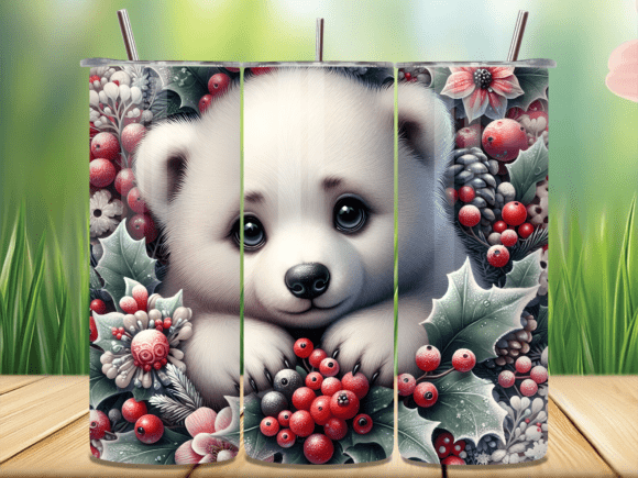 Cute Baby Bear Winter Berry Tumbler Wrap for Cozy Branding