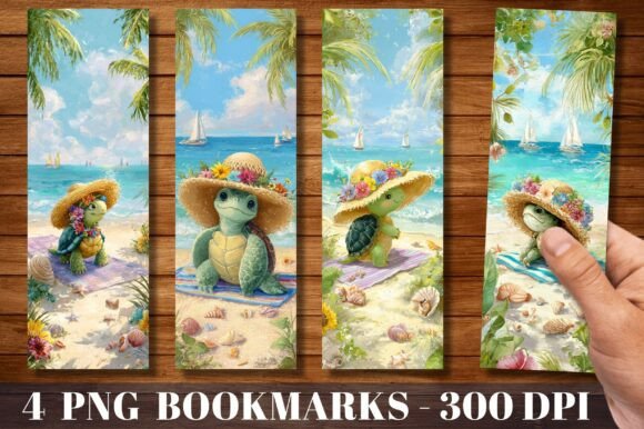 Cute Beach Sea Turtle Summer Bookmarks for Crafts