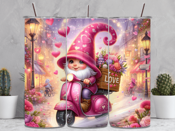 Cute Gnome Pink Scooter Tumbler Wrap for Handmade Business Projects