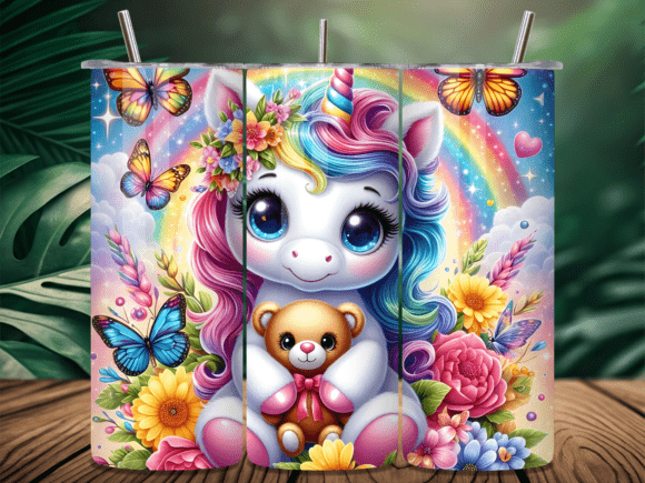 Cute Rainbow Unicorn Bear Tumbler Wrap: A Playful Graphic Design Asset for Local Branding
