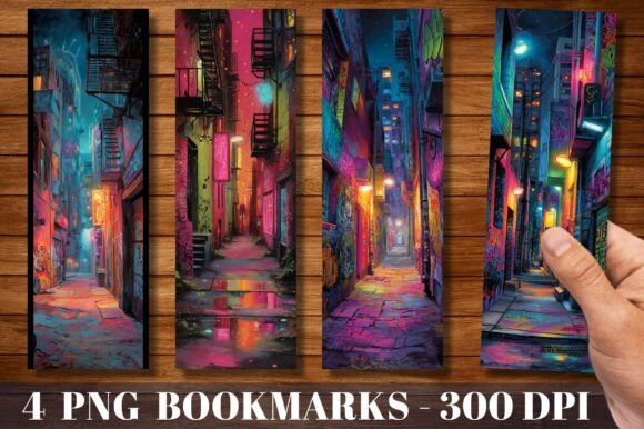 Cyberpunk City Neon Alley Street Bookmark: A Print Template Review for Crafters