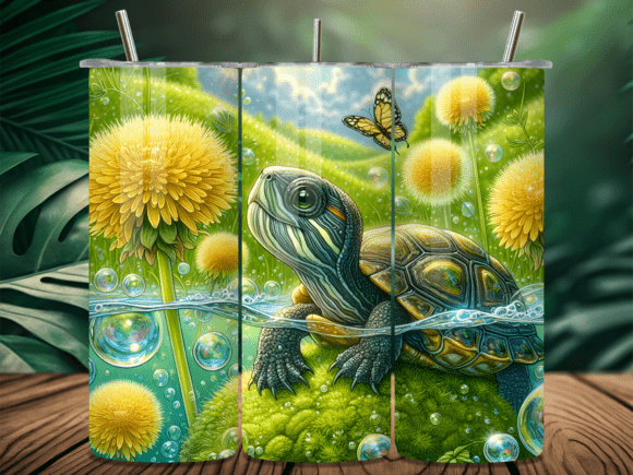 Dandelion Green Turtle Tumbler Wrap PNG: A Versatile Design Asset for Creative Sellers