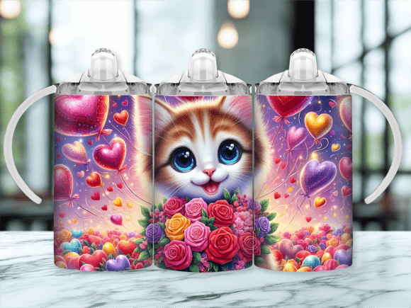 Floral Cat Heart Sippy Cup Kids Tumbler: A Versatile Graphic Design Asset for Branding