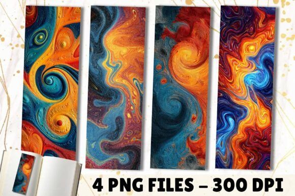 Fluid Acrylic Pour Orange Blue Bookmark for Crafts & Branding Projects