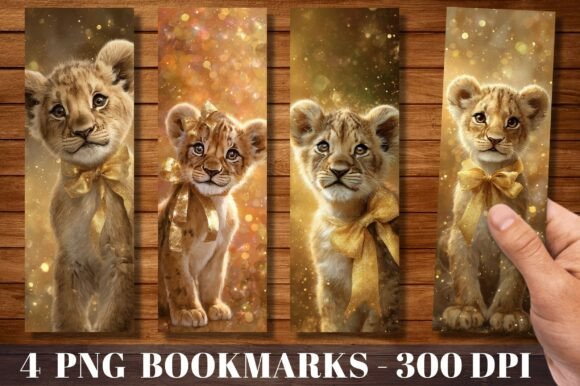 Golden Lion Cub Glitter Bow Bookmark for Crafts