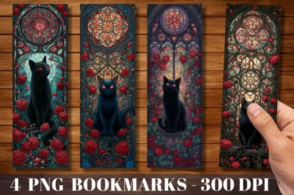 Gothic Black Cat Rose Garden Bookmarks for Crafts