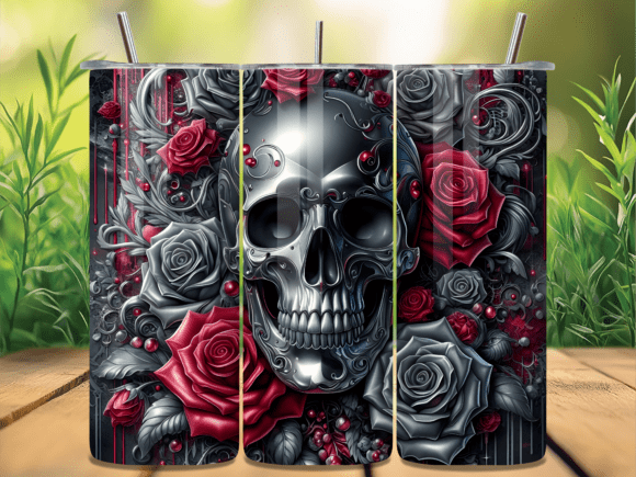 Gothic Silver Rose Skull Tumbler Wrap for Bold Branding