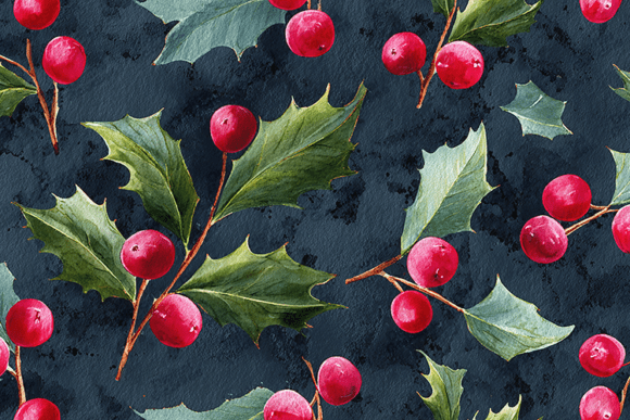 Holly Berry and Green Leaf Watercolor Backgrounds for Digital Sellers