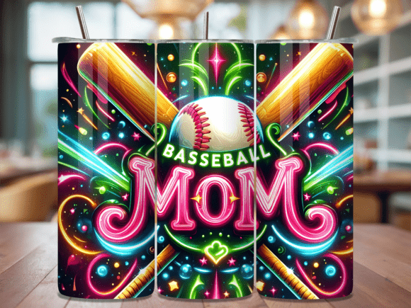 Neon Retro Baseball Mom Tumbler Wrap: A Bold Branding Asset for Local Businesses