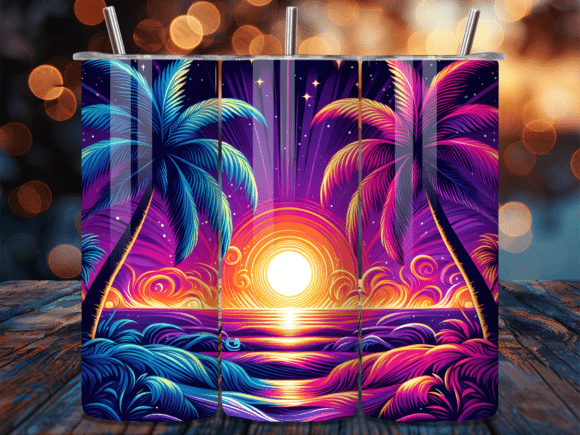 Neon Synthwave Tropical Beach Tumbler Wraps: A Bold Design Asset for Modern Marketing