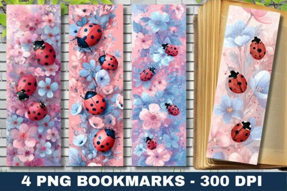 Pink Blue Floral Ladybug Bookmark Design: A Vibrant Craft Asset for Content Creators
