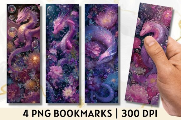 Pink Floral Mythical Dragon Bookmark for Crafts: A Digital Seller’s Perspective
