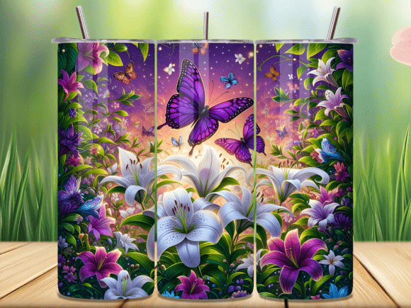 Purple Butterfly Lily Flower Tumbler PNG for Creative Projects