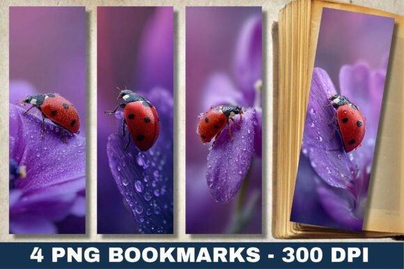 Purple Macro Ladybug Nature Bookmark PNG for Crafts and Branding