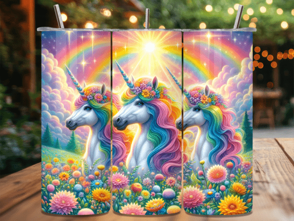 Rainbow Magic Garden Unicorn Tumbler PNG for Tumbler Wraps
