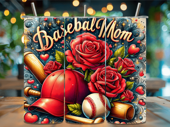 Red Rose Sport Baseball Mom Tumbler Wrap for Local Business Branding