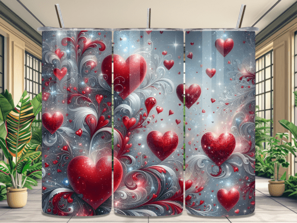 Red Silver Glitter Heart Tumbler Wrap for Editorial & Web Design