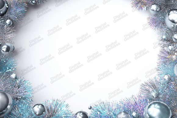 Silver Tinsel and Bauble Holiday Frame: A Sparkling Graphic Design Asset for Branding