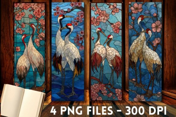 Stained Glass Crane Bird Nouveau Bookmark for Crafts