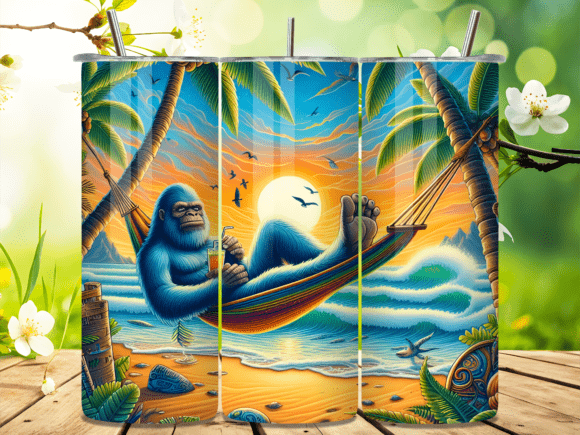 Summer Bigfoot Beach Hammock Tumbler Wrap for Handmade Businesses