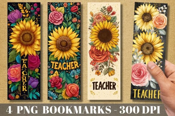 Sunflower Floral Teacher PNG Bookmark: A Versatile Print Template for Creative Sellers
