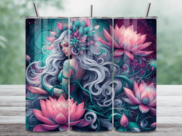 Teal Lotus Flower Fantasy Tumbler Wrap for Editorial & Web Design
