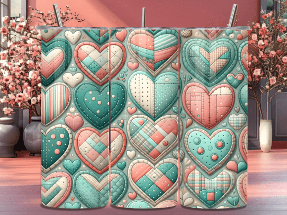 Teal Pink Quilted Heart Tumbler Wrap for Local Branding