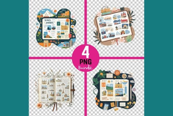 Travel Journal Stickers and Illustration for Crafts Branding