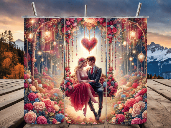Valentine Day Couple Garden Tumbler Wrap for Small Business Branding