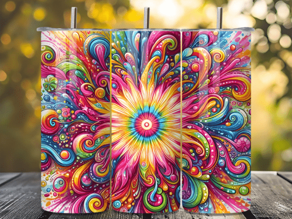 Vibrant Hippie Swirl Flower Tumbler Wrap: A Playful Graphic Design Asset for Content Creators