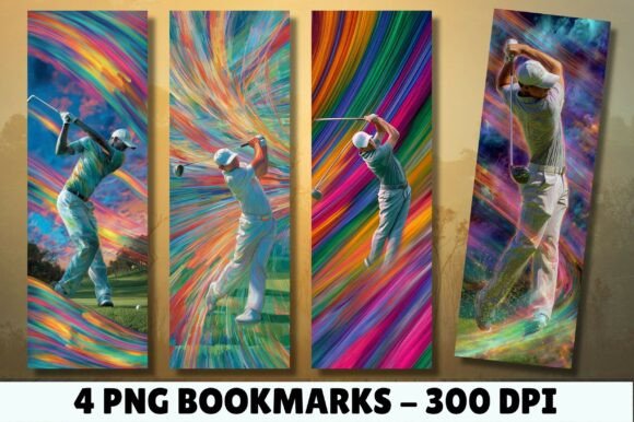 Vibrant Rainbow Golf Swing Bookmark PNG for Print Templates
