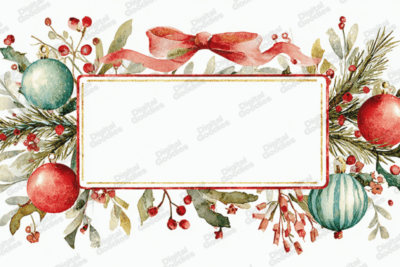 Vintage Holiday Ornament Watercolor Frame for Backgrounds